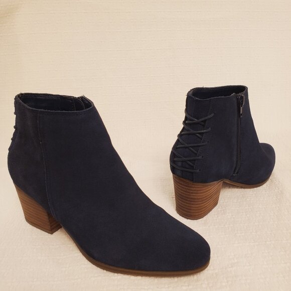 ALDO Abiralle Womens Navy Blue Suede Ankle Booties Stacked Block Heel - 7.5 - Picture 3 of 12